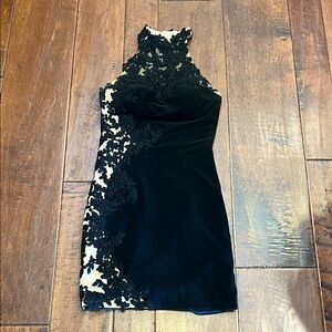 Sherri Hill Black and Cream Backless Dress
